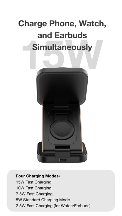 3 in 1 Foldable Magnetic Wireless Charger Multifunction Phone Charging Stand Chargers Wireless Charger